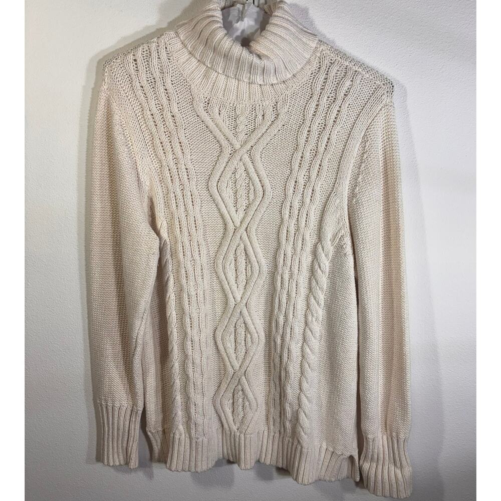 Liz Claiborne Cable Knit Turtleneck Sweater Ivory Women 1X Cozy Sparkles